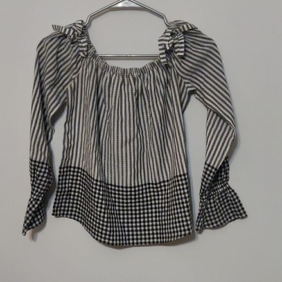 Express Off the Shoulder Gingham Shirt, XS - Picture 1 of 4